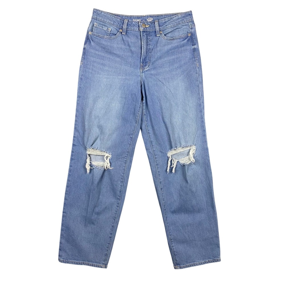 Old‎ Navy High Rise OG Loose Distressed Ripped Jeans Light Wash Women's Size 8